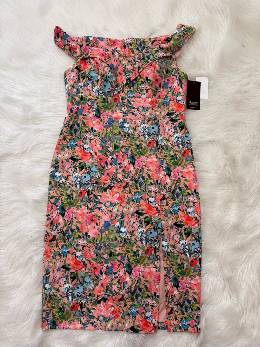 Aidan Mattox Pink Floral Off-Shoulder Sheath Dress